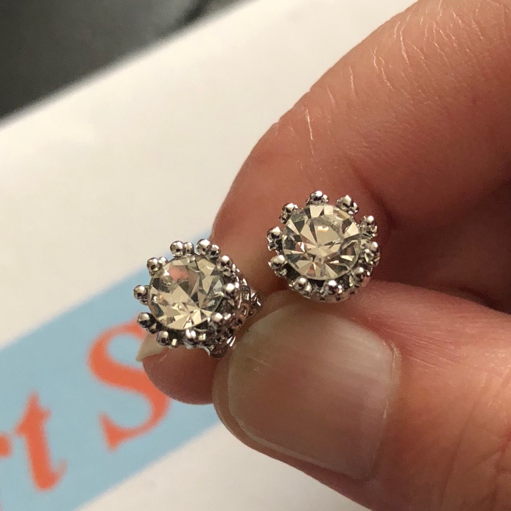 14k White Gold Crown Diamond Cz Earrings